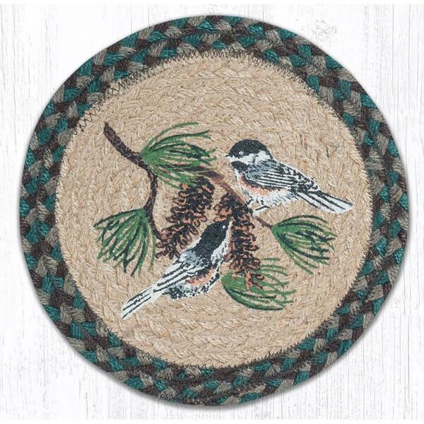 Capitol Importing Co 10 in. Jute Round Chickadee Pinecone Printed Trivet 80-577CP